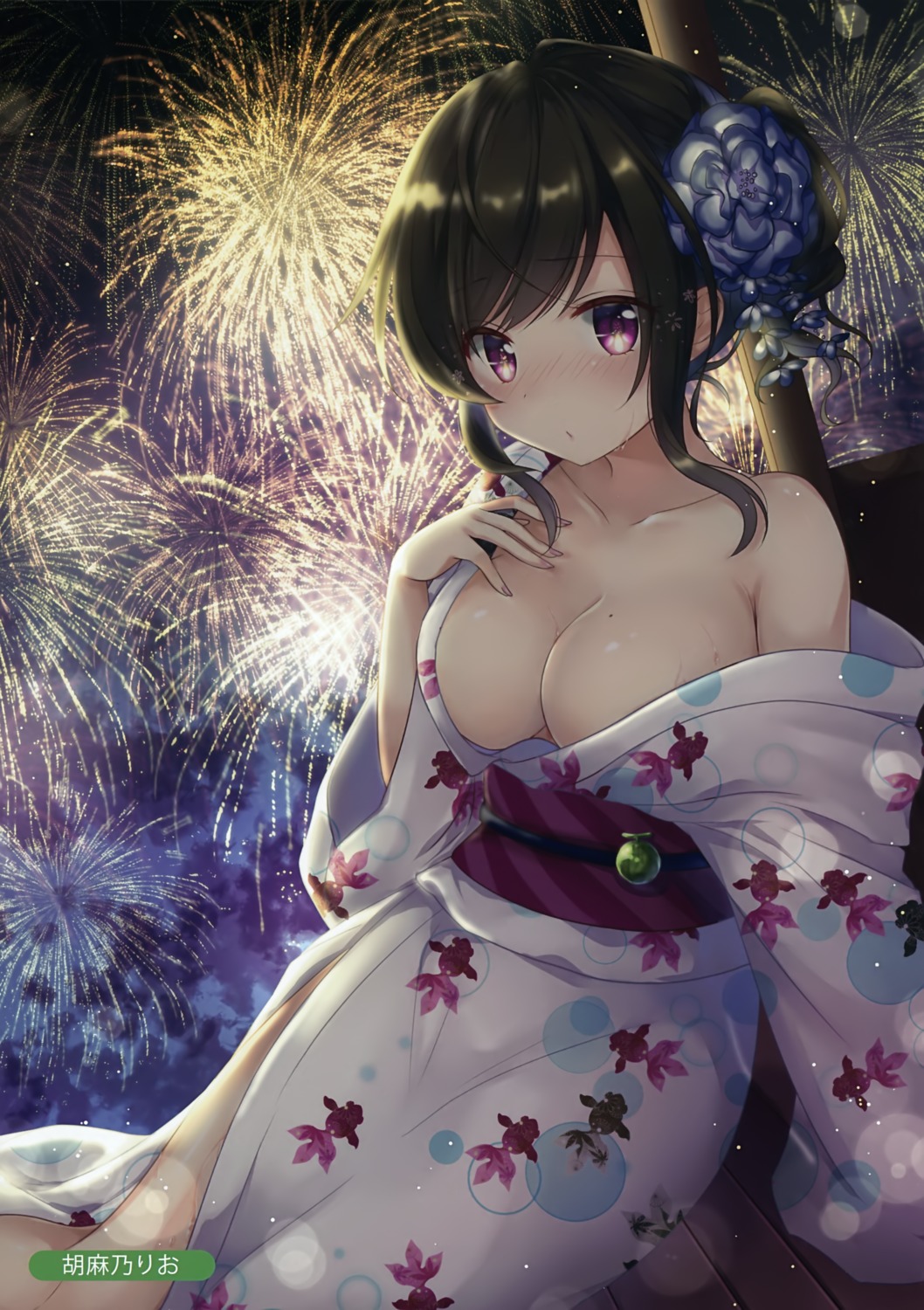 emilio_(artist) no_bra open_shirt yukata