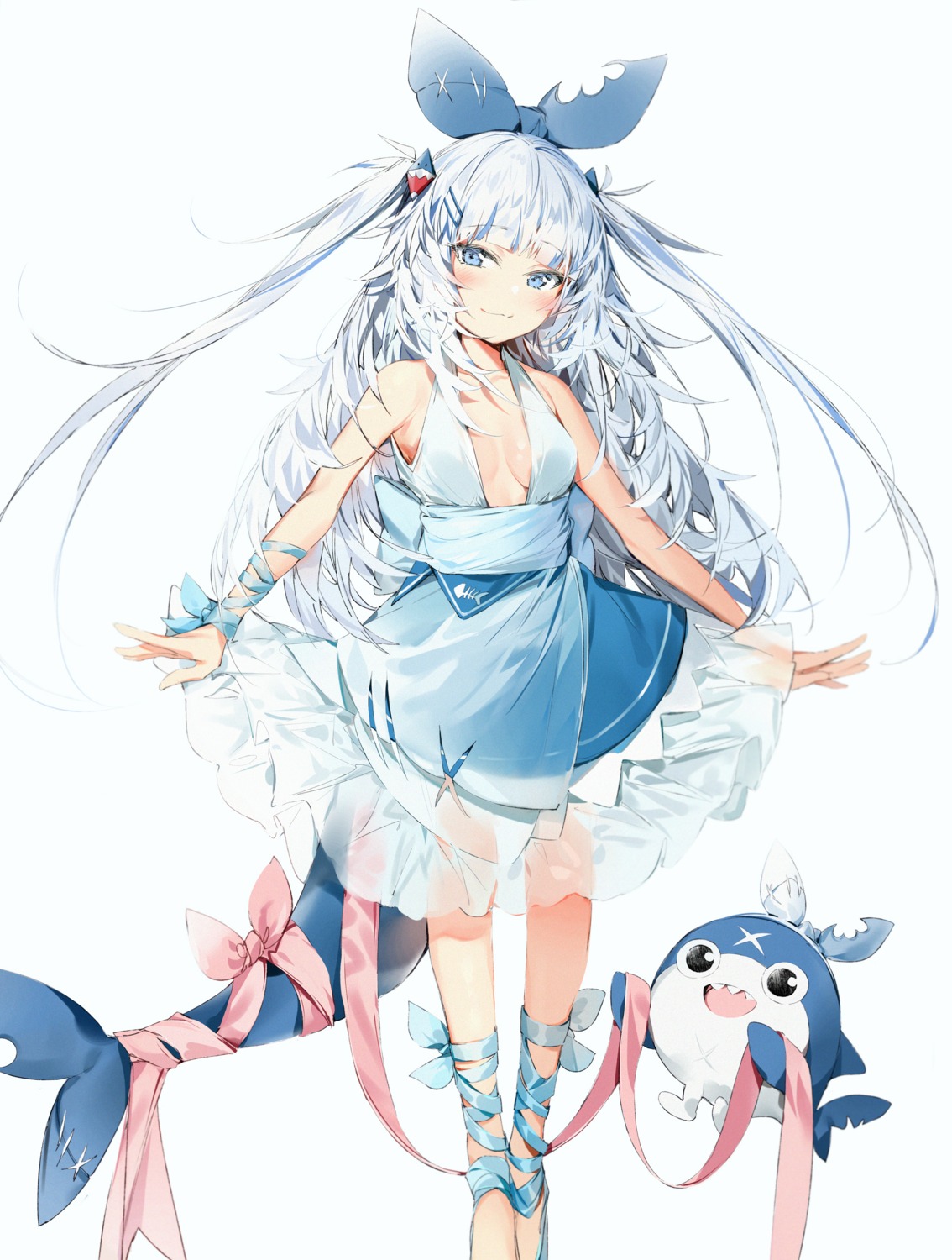 dress gawr_gura hololive hololive_english no_bra see_through silver_(chenwen) skirt_lift tail