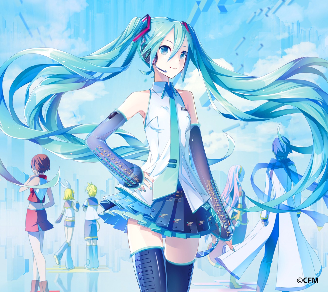 hatsune_miku headphones ixima kagamine_len kagamine_rin kaito megurine_luka meiko thighhighs vocaloid