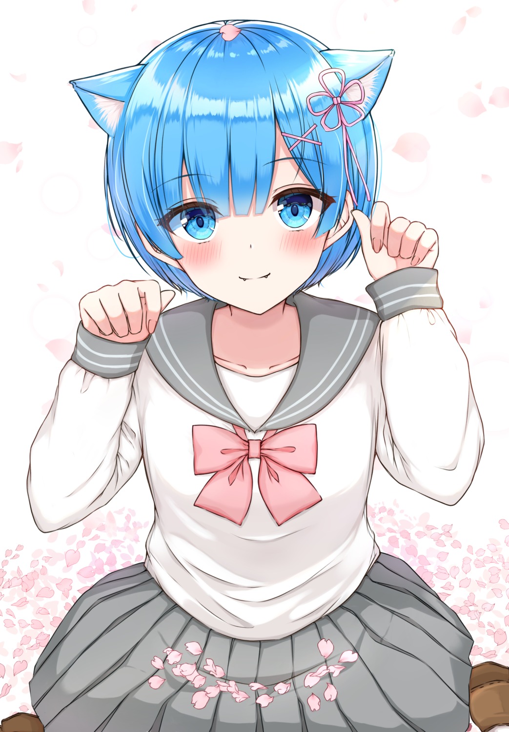 animal_ears nekomimi re_zero_kara_hajimeru_isekai_seikatsu rem_(re_zero) seifuku yukiunag1