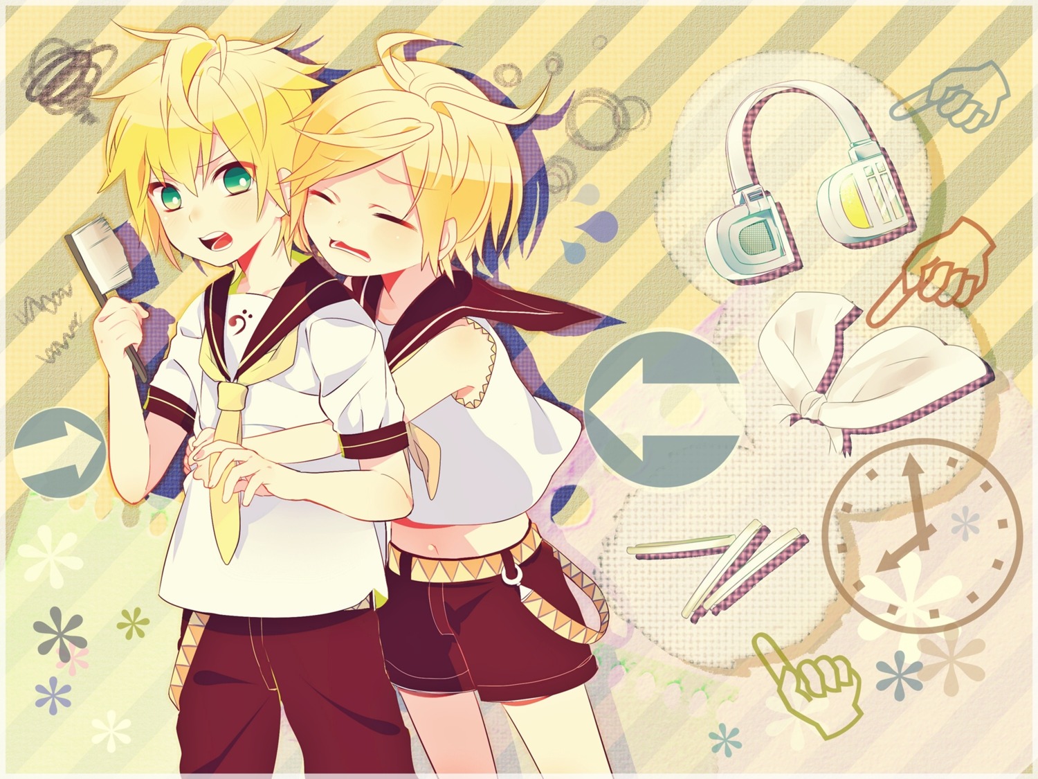 headphones kagamine_len kagamine_rin keishi vocaloid