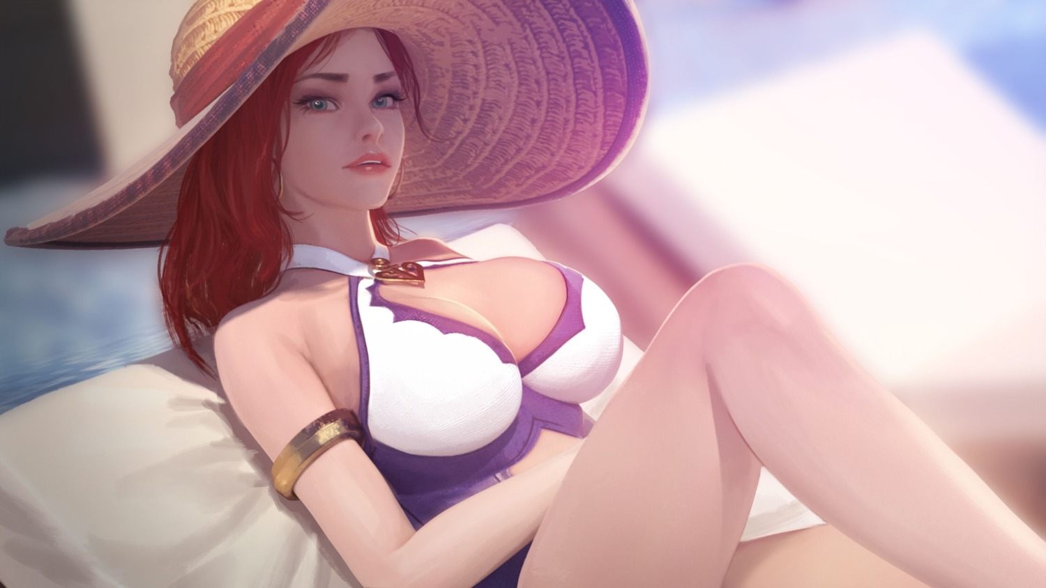 cleavage firolian league_of_legends miss_fortune swimsuits wallpaper