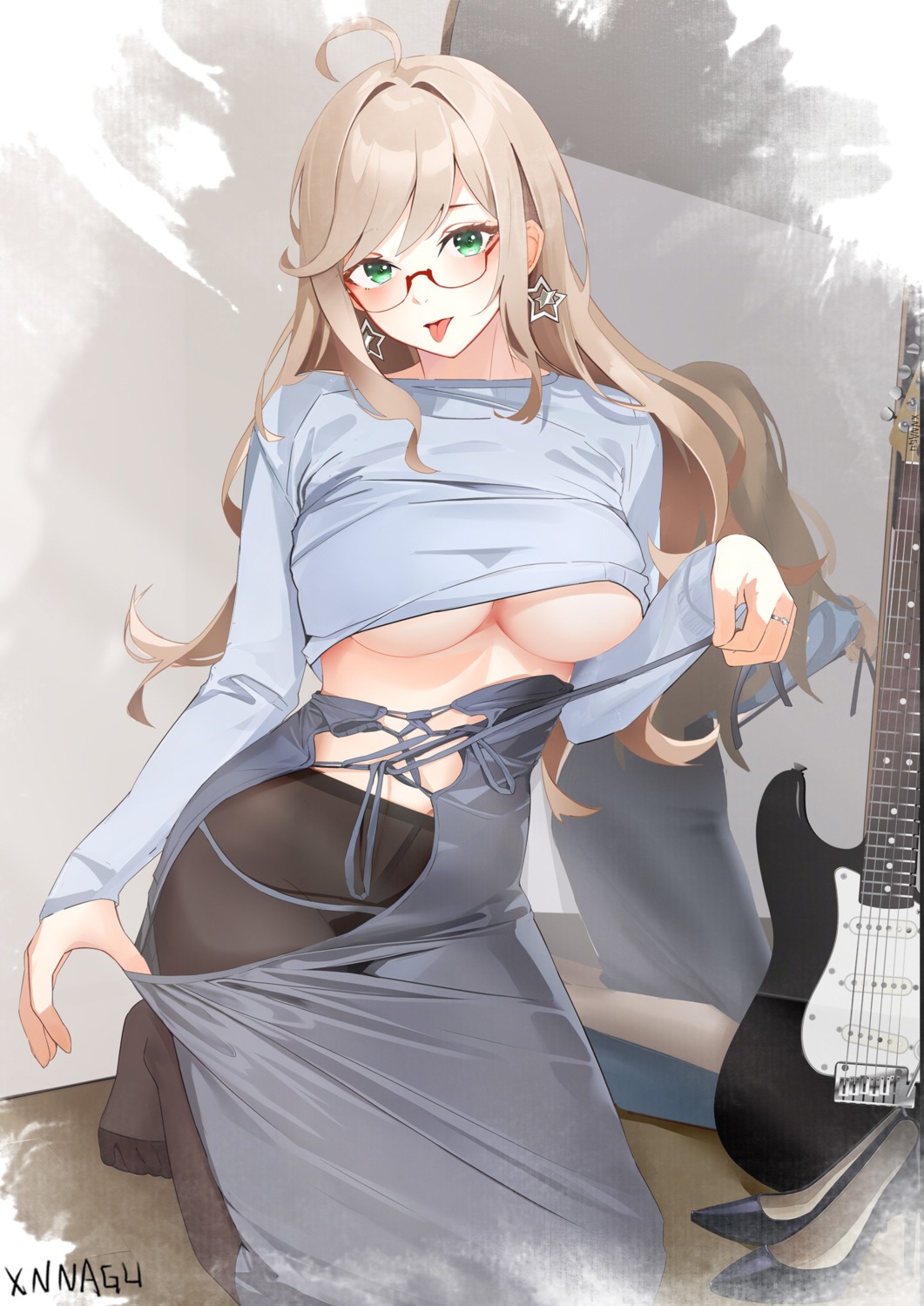 megane missouri_(zhanjianshaonv) no_bra pantyhose shirt_lift syngeloussier undressing zhanjianshaonv