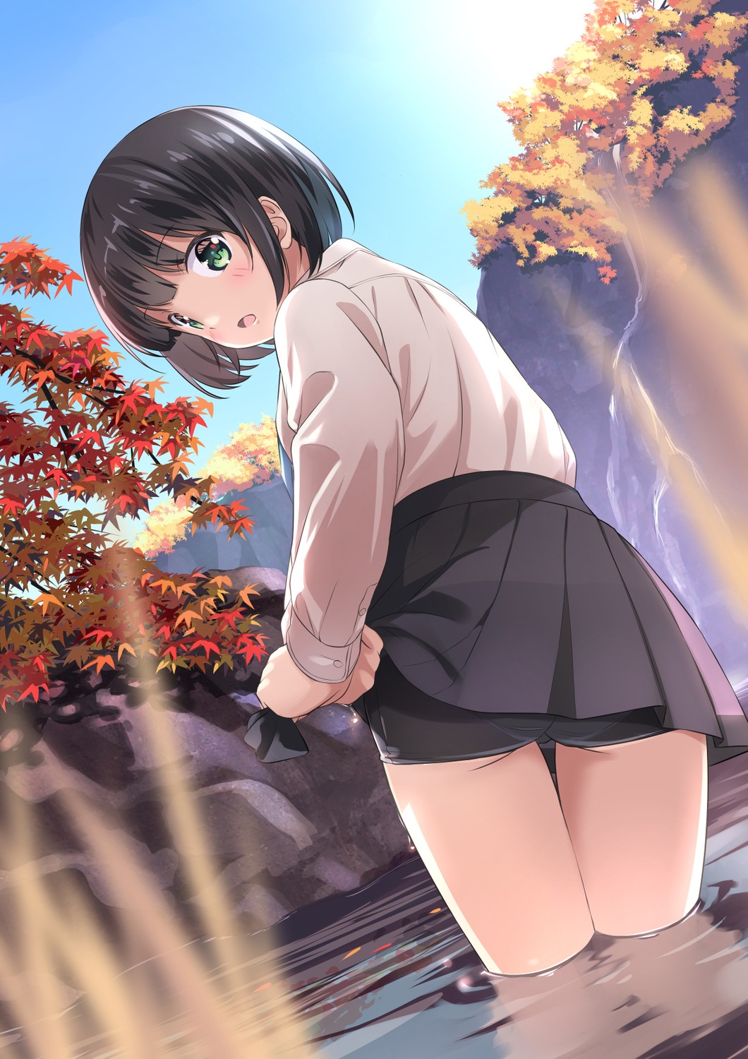 ass bike_shorts kani_miso loli seifuku skirt_lift wet