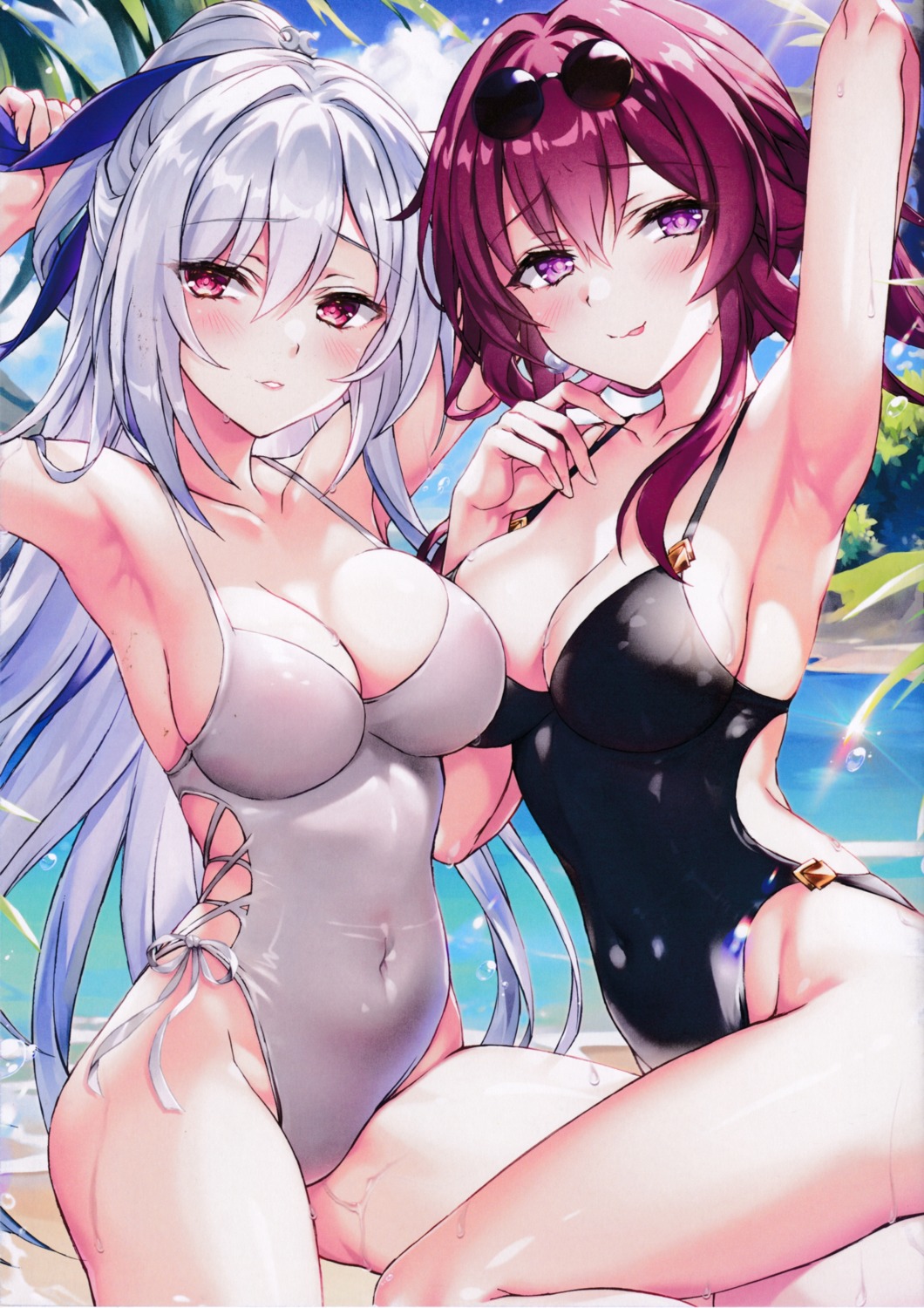 fukase_ayaka honkai:_star_rail jingliu kafka_(honkai:_star_rail) megane swimsuits wet