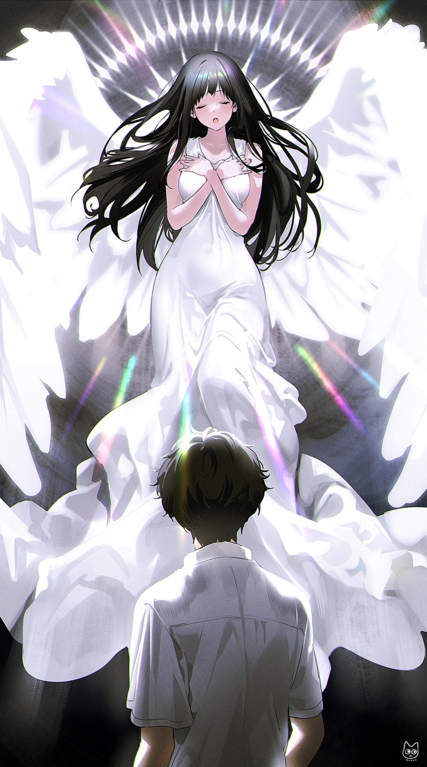 chitanda_eru dress hyouka mery_(yangmalgage) oreki_houtarou seifuku wings