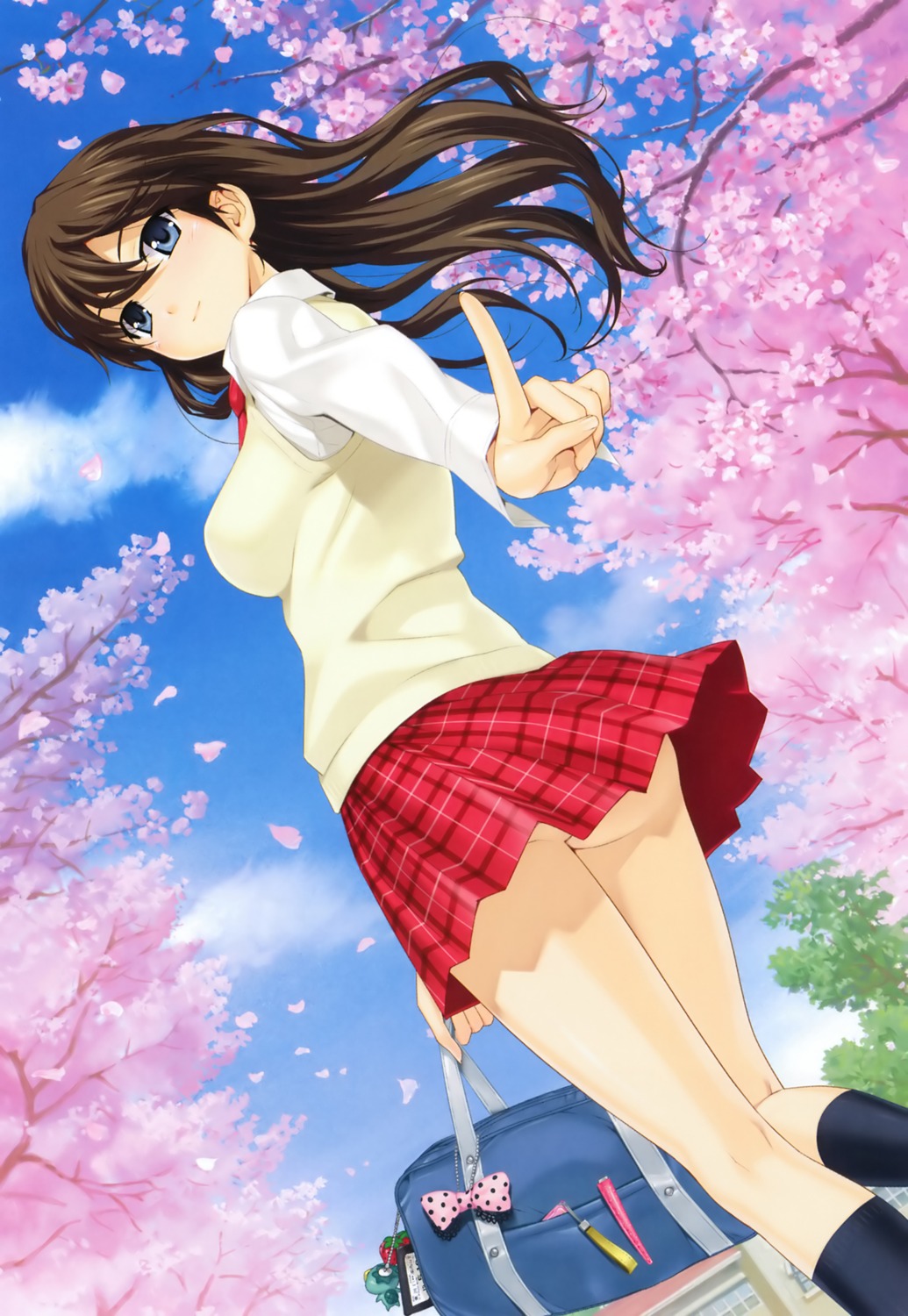 happoubi_jin iseshima_aya nopan seifuku skirt_lift sweater zettai_shougeki_platonic_heart