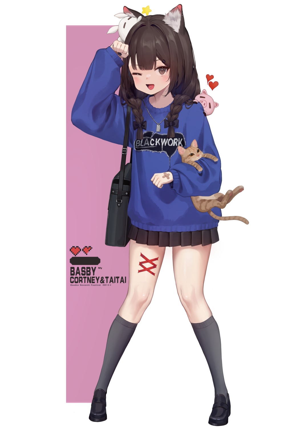 animal_ears bandaid neko nekomimi sweater taitai