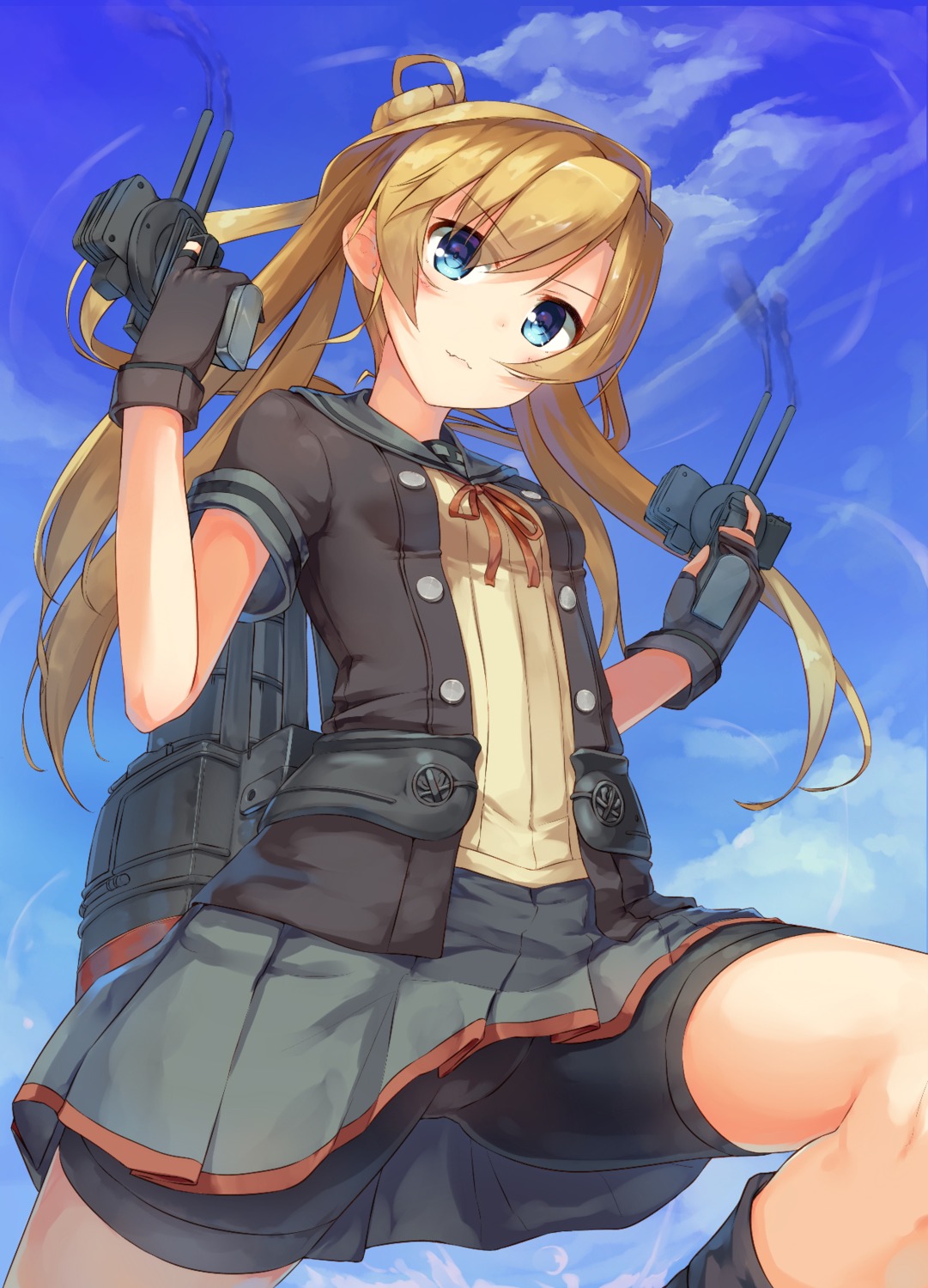 abukuma_(kancolle) bike_shorts gun kantai_collection ruma_imaginary seifuku