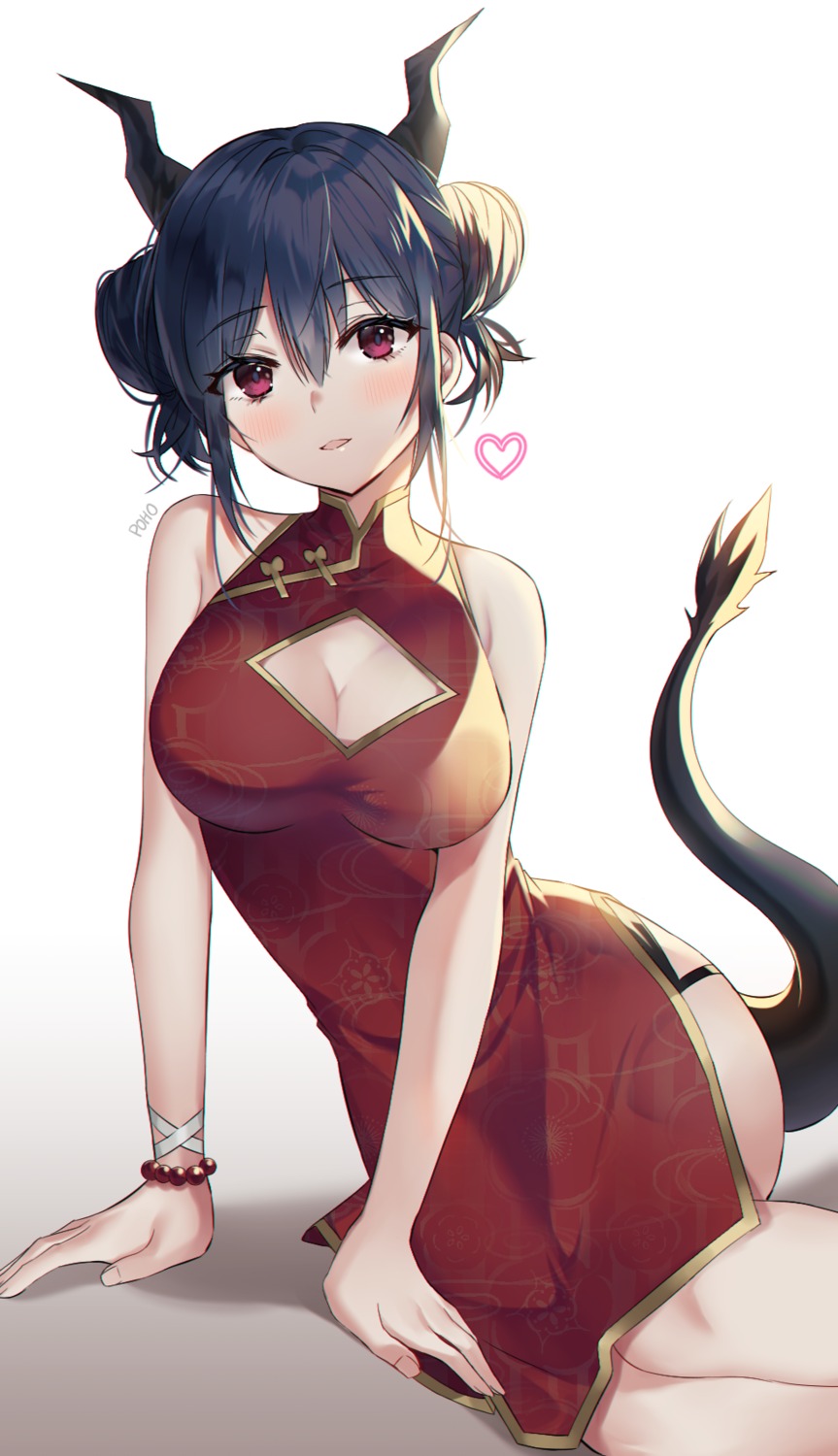 arknights ch'en_(arknights) chinadress cleavage horns pantsu poho tail