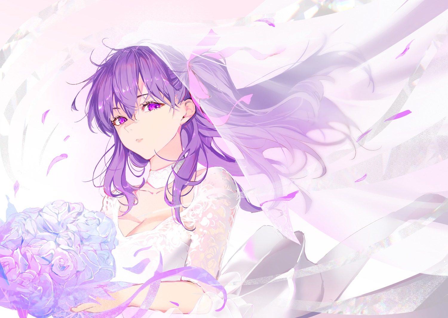 cleavage dress fate/stay_night fate/stay_night_heaven's_feel marumai matou_sakura see_through wedding_dress