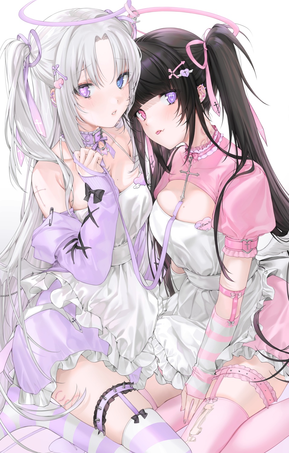 angel cleavage dress eliza_(unxi) garter heterochromia lolita_fashion maid stockings tattoo thighhighs unxi vega_(unxi)