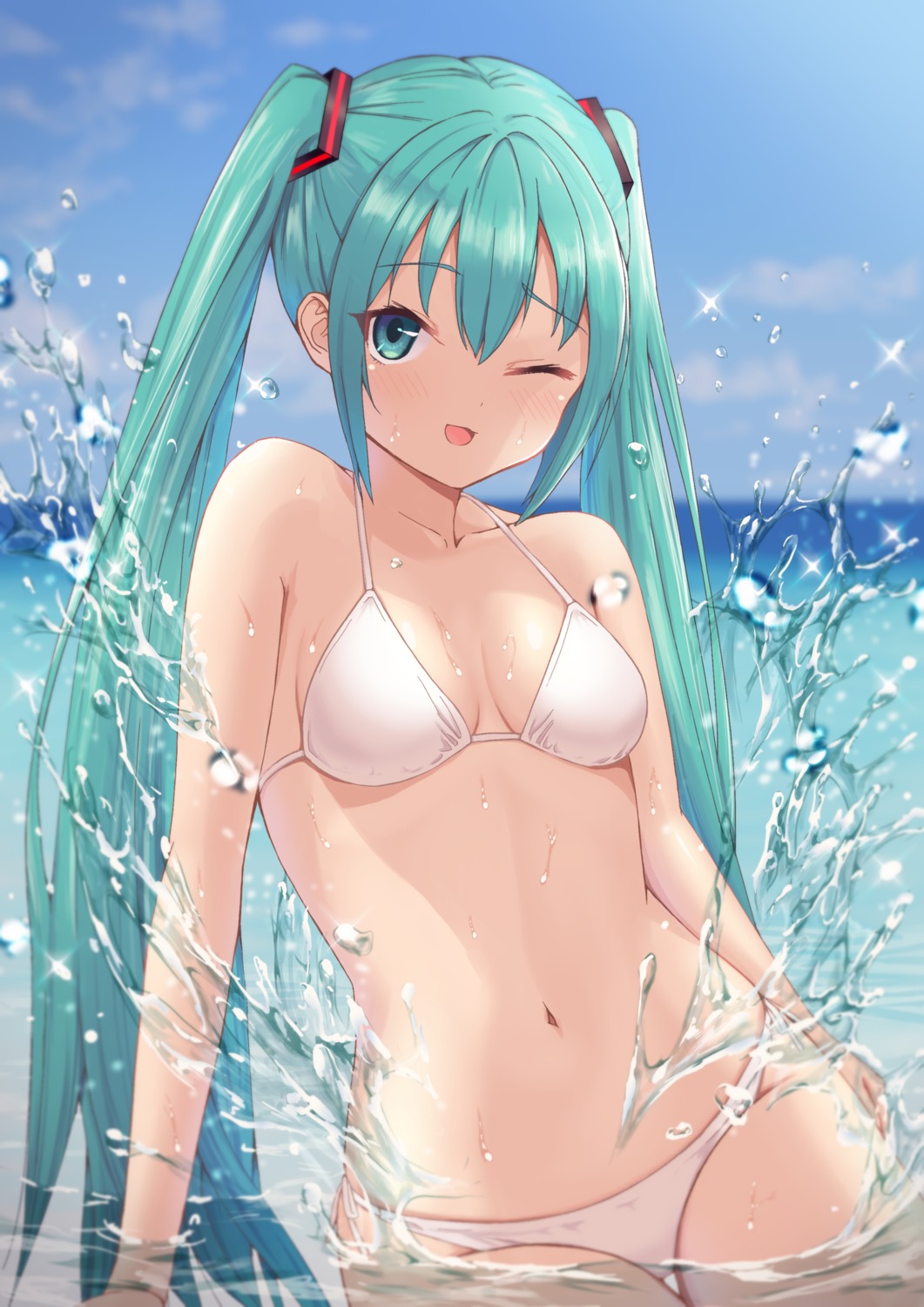 bikini hannari hatsune_miku swimsuits vocaloid wet