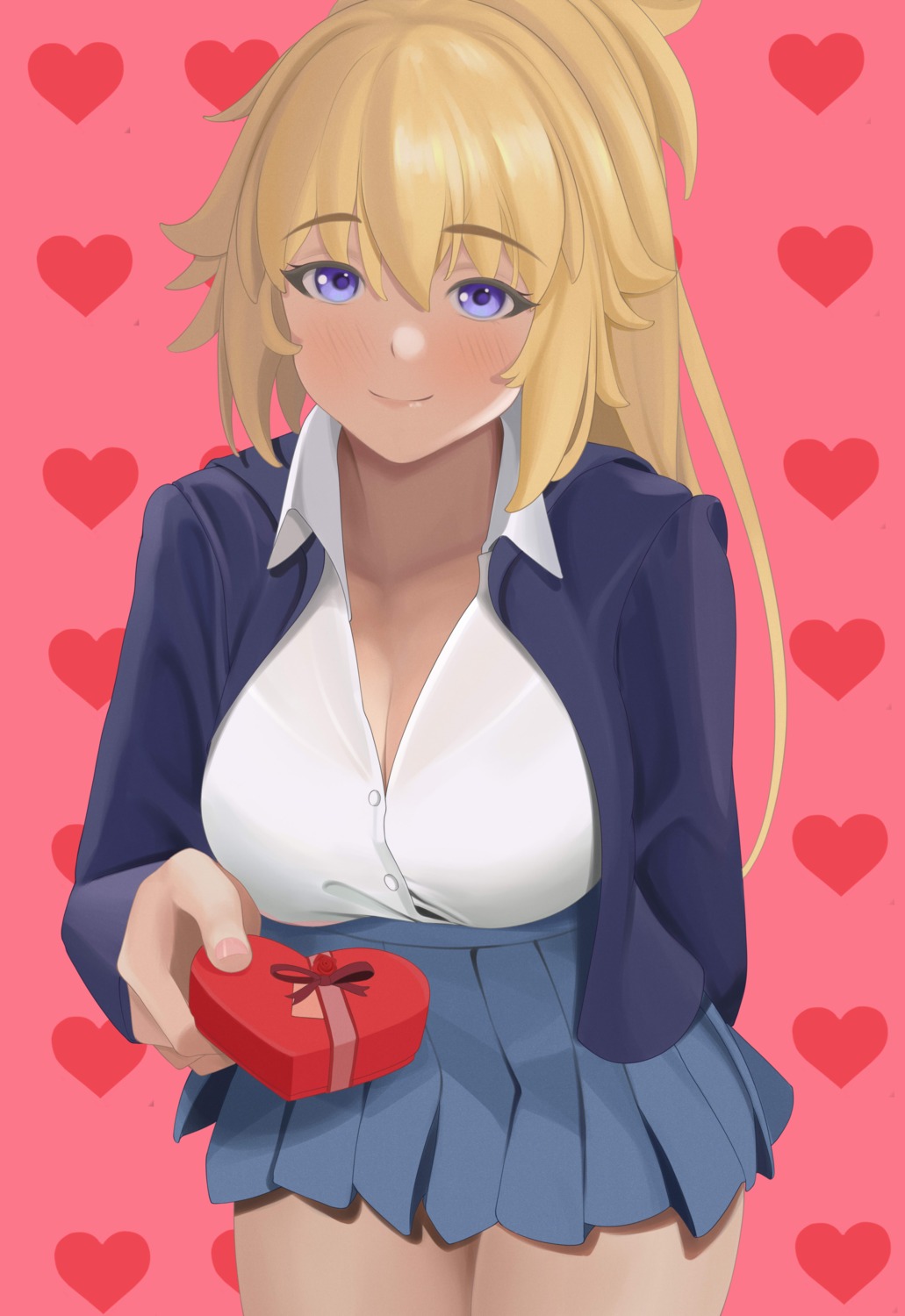 cleavage fate/apocrypha fate/stay_night jeanne_d'arc jeanne_d'arc_(fate) open_shirt quatthro see_through seifuku valentine