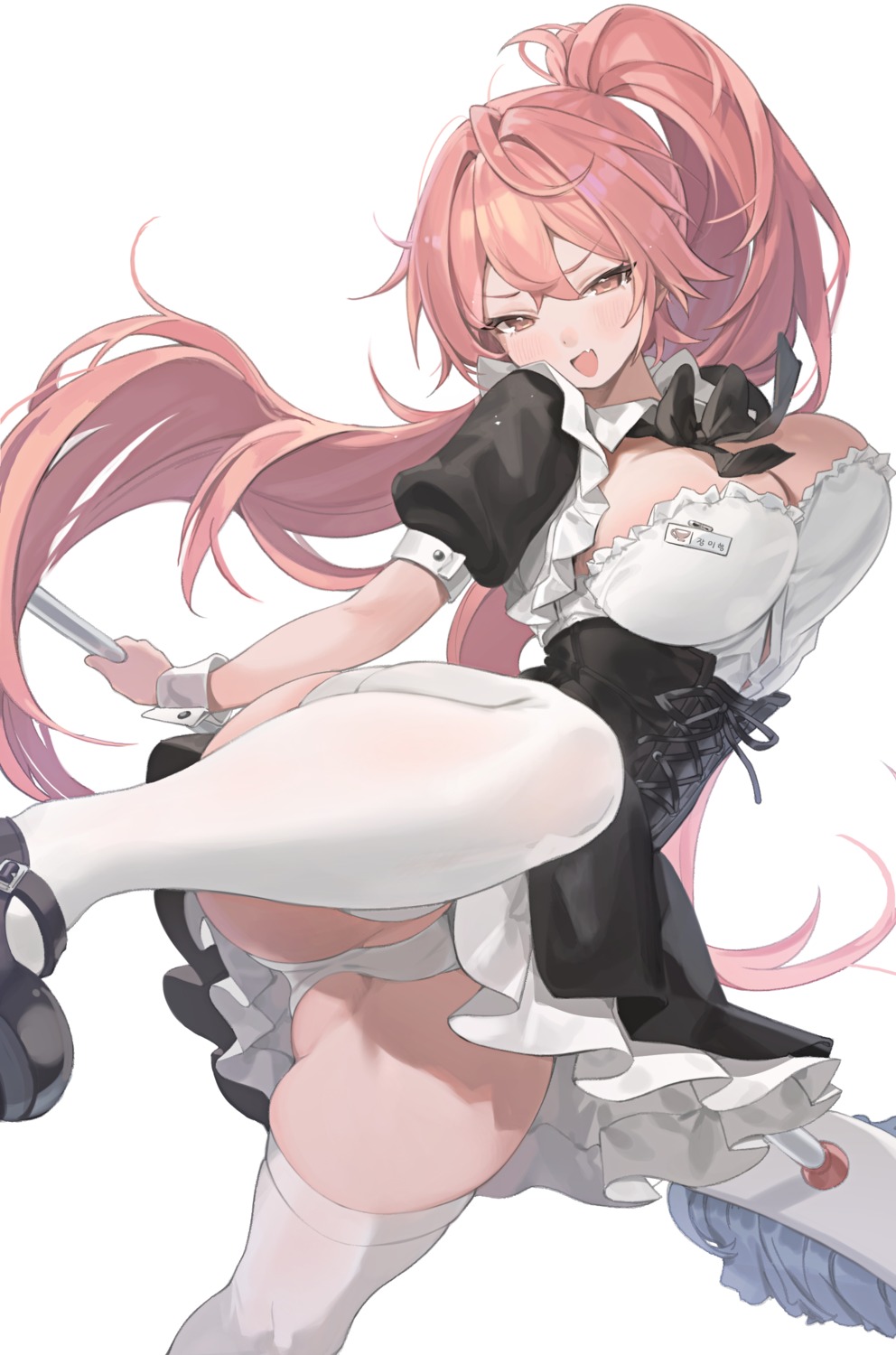 gogoco maid no_bra pantsu skirt_lift thighhighs thong