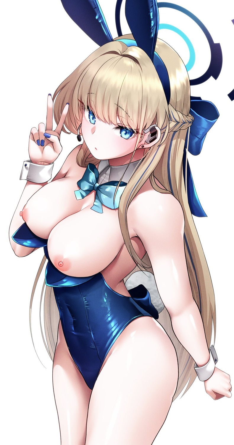 animal_ears asuma_toki blue_archive breasts bunny_ears bunny_girl doyoon_7 halo nipples no_bra tail