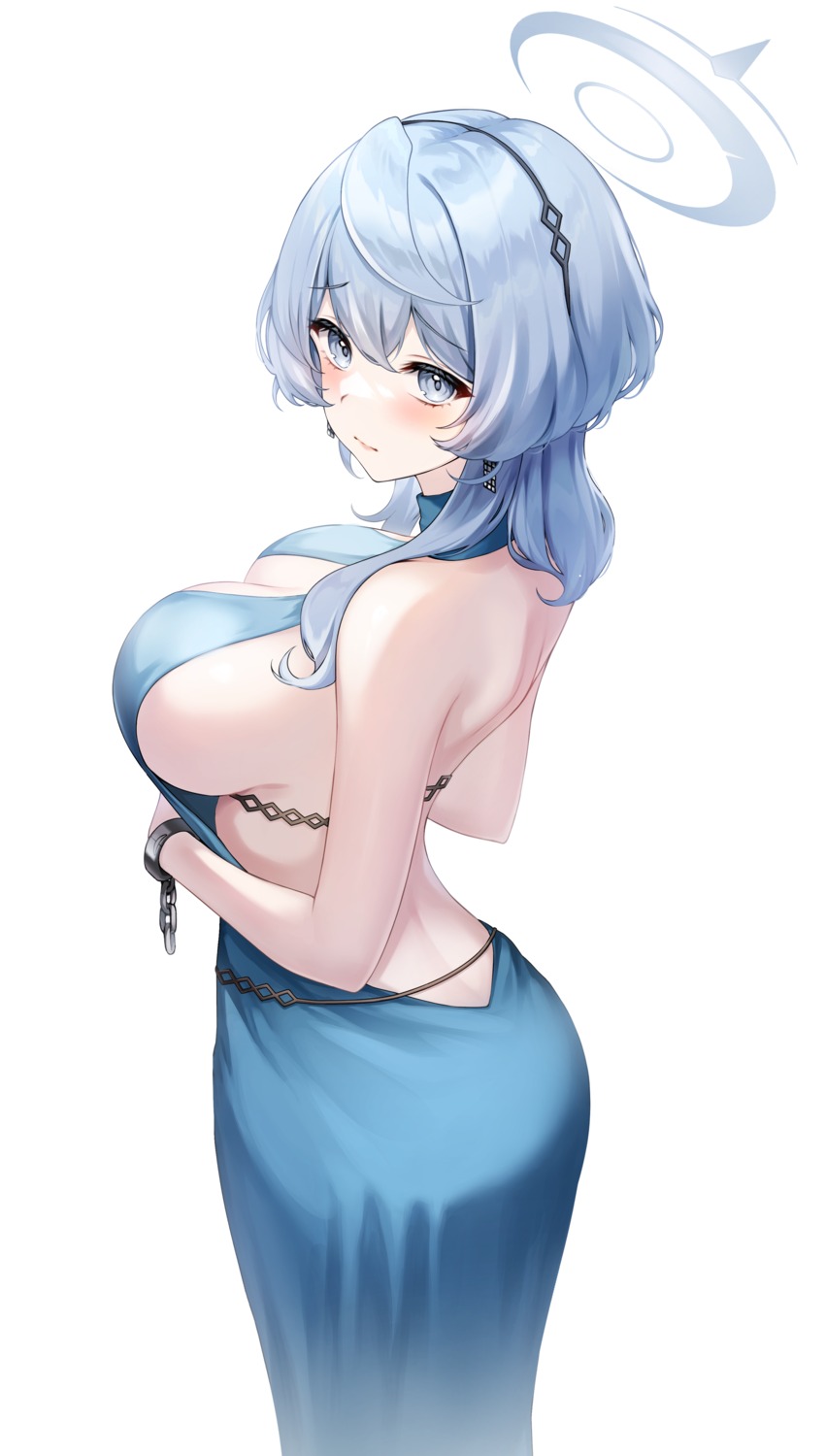 amau_ako ass blue_archive dress halo kuca_(ku_ca18) no_bra