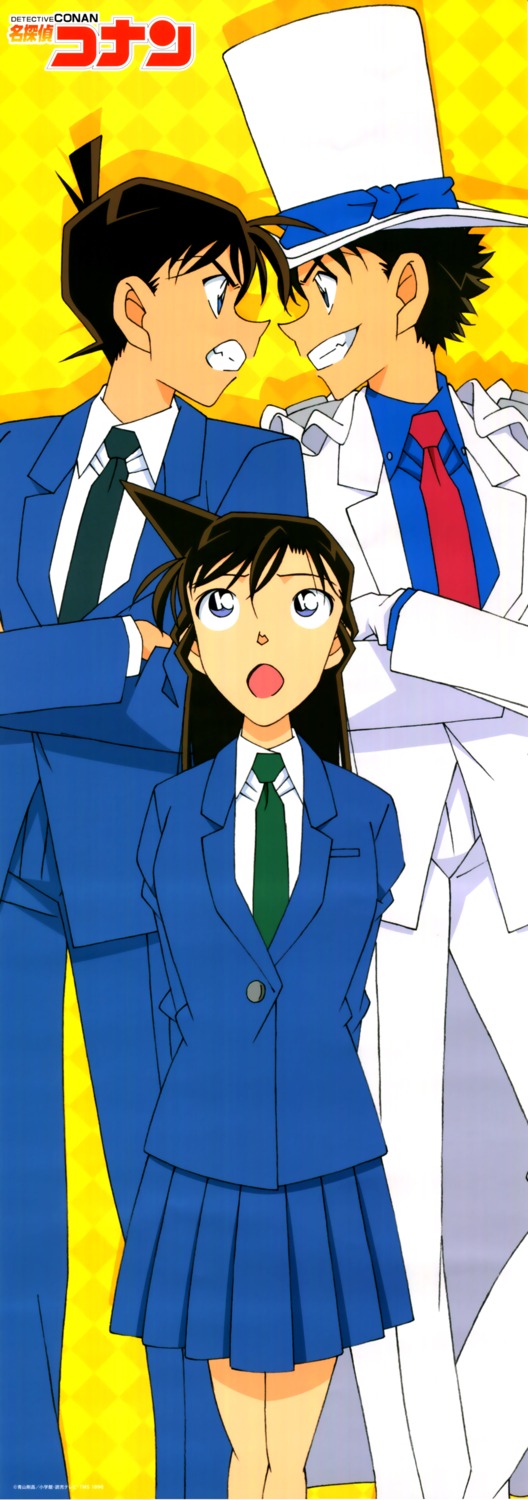 detective_conan kaitou_kid kudou_shinichi mouri_ran seifuku stick_poster