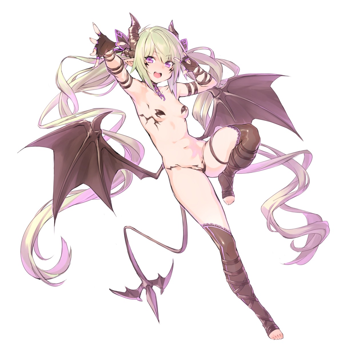 dio_uryyy feet garter horns loli pantsu pasties pointy_ears tail thighhighs topless wings