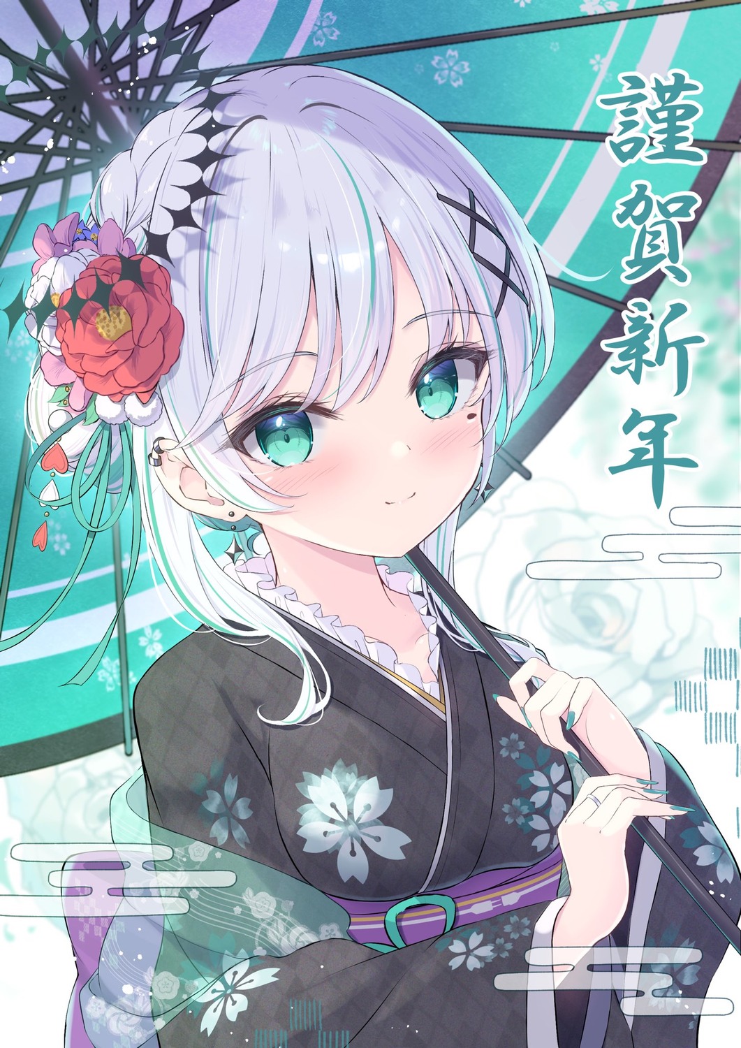 angel indie_virtual_youtuber japanese_clothes mikaze_maruto puchiko_(vtuber) umbrella