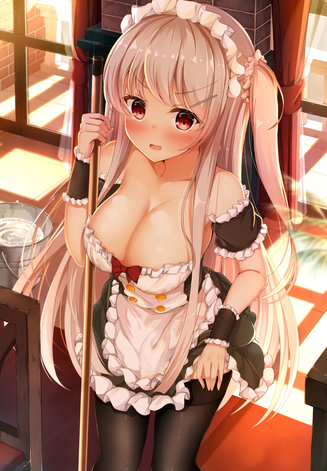 hiiragi_ringo maid no_bra skirt_lift thighhighs