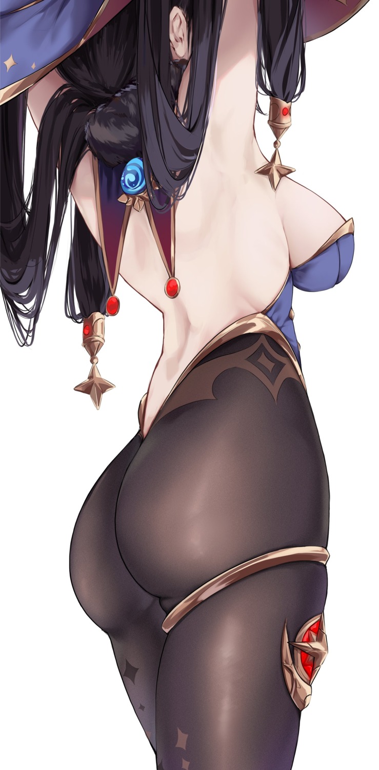 ass garter genshin_impact kilalesi leotard mona_megistus no_bra pantyhose witch