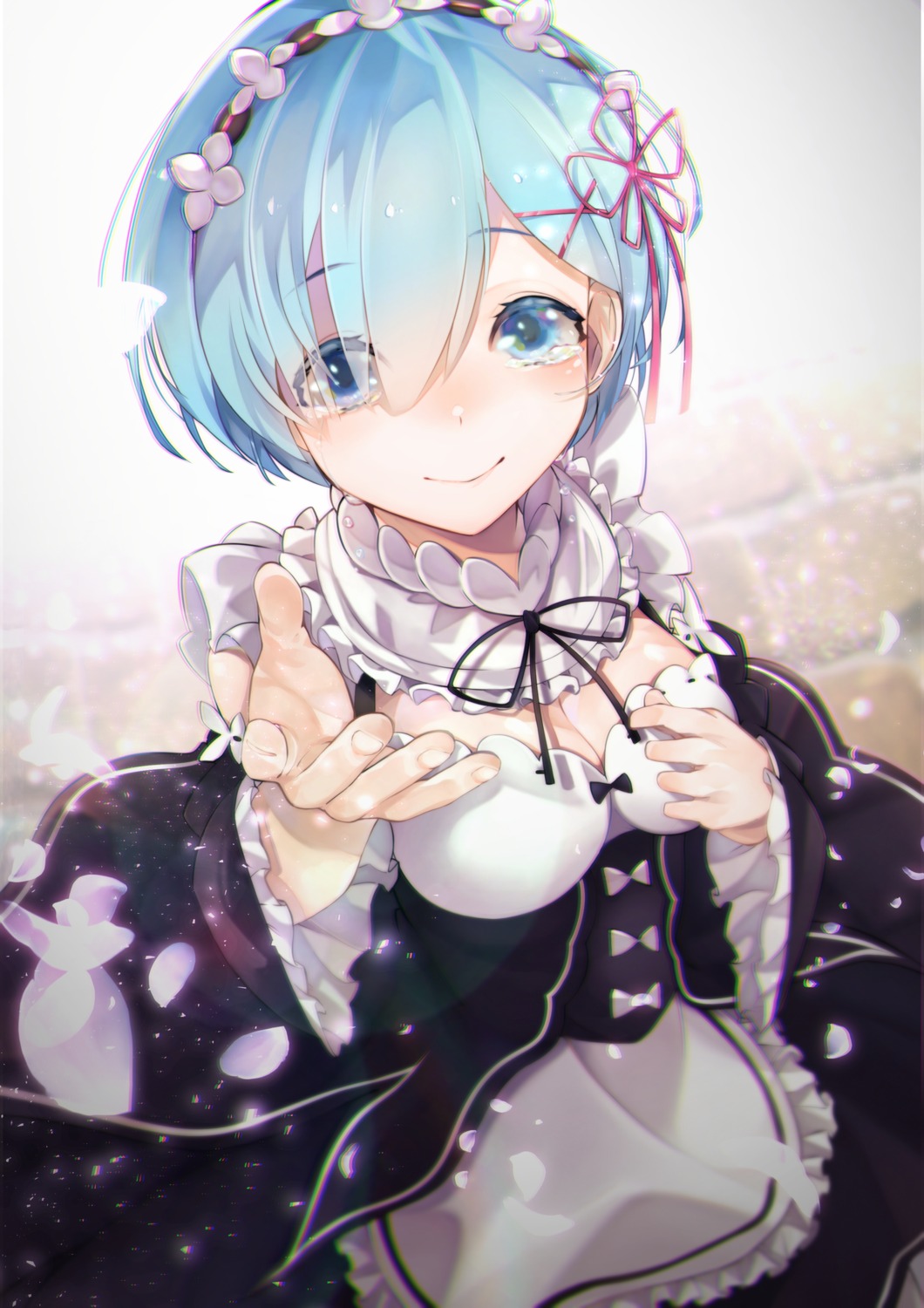 cleavage maid nanase_akira_(artist) re_zero_kara_hajimeru_isekai_seikatsu rem_(re_zero)