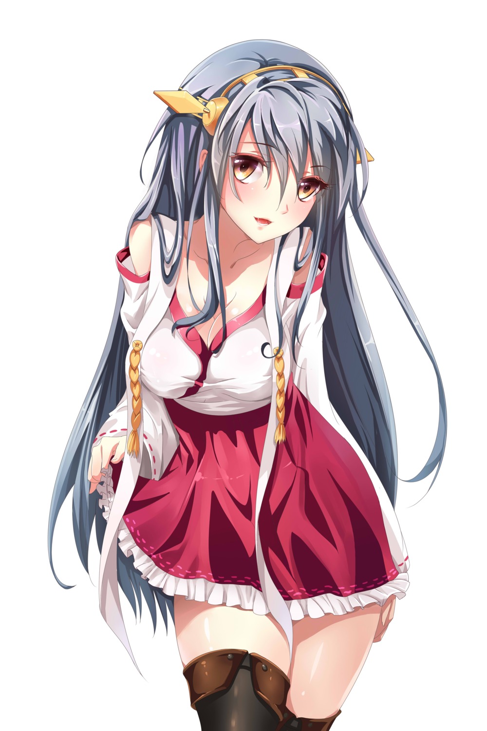 cleavage haruna_(kancolle) japanese_clothes kantai_collection mosquito_coils thighhighs