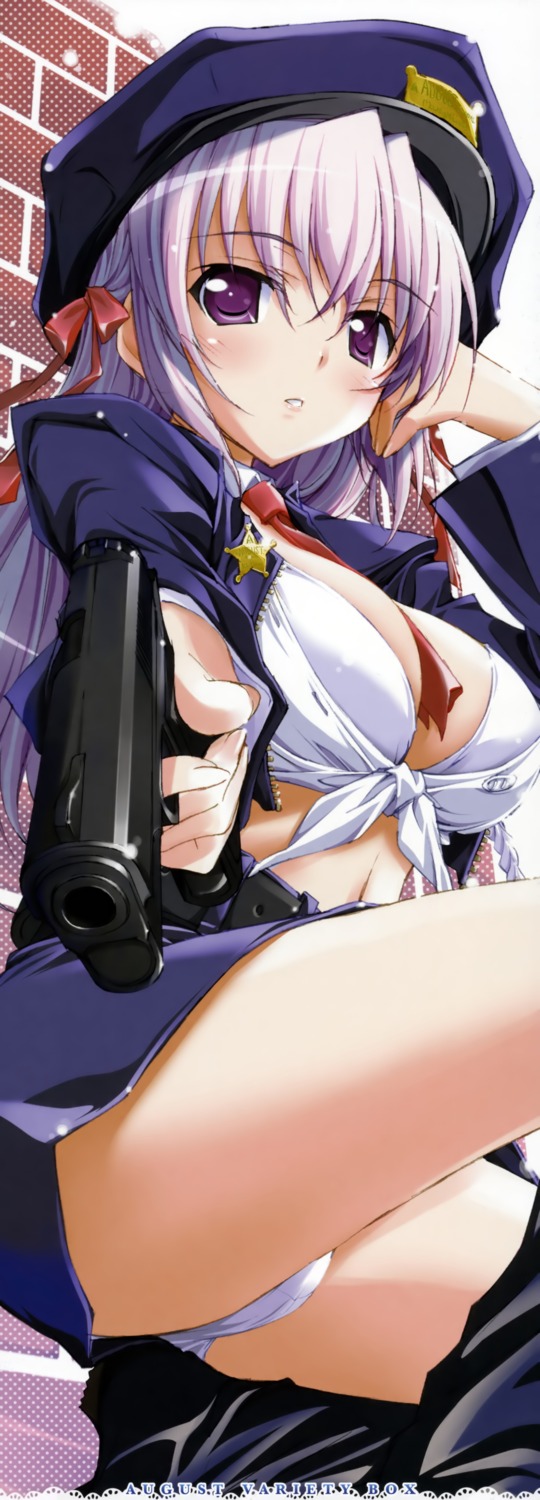 bra cleavage estel_freesia kurashima_tomoyasu pantsu police_uniform stick_poster yoake_mae_yori_ruriiro_na