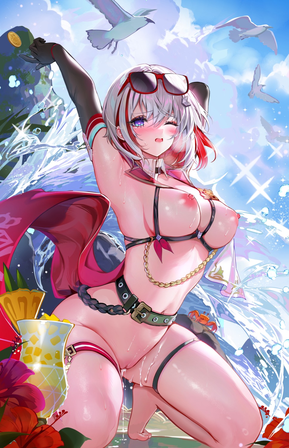 akizero1510 bottomless breasts censored garter honkai:_star_rail megane nipples pussy pussy_juice topaz wet