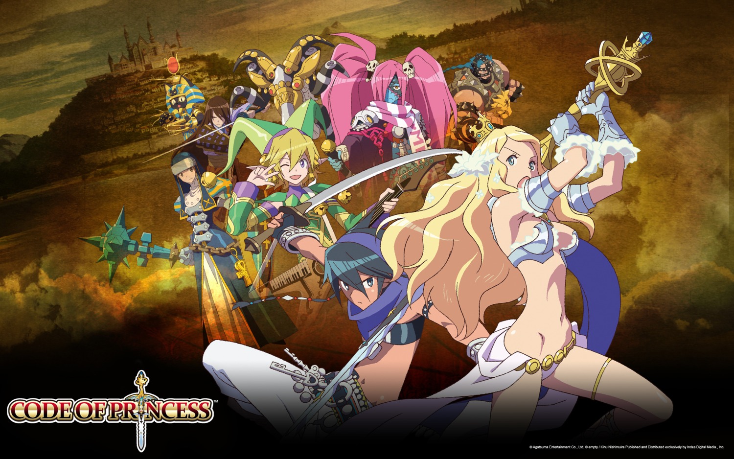 agatsuma_entertainment ali-baba allegro_nantabile_cantabile armor bikini_armor code_of_princess elf helga_wilhemina lady_zozo marcopolis_marco_neko master_t_drakkhen neko nun pointy_ears solange_blanchefleur_de_lux sword tsukikage wallpaper