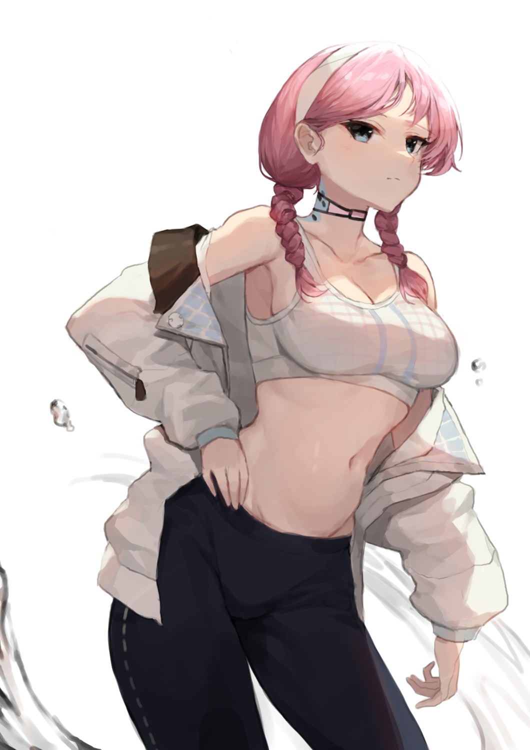 arknights blue_poison_(arknights) bra cleavage molyb open_shirt