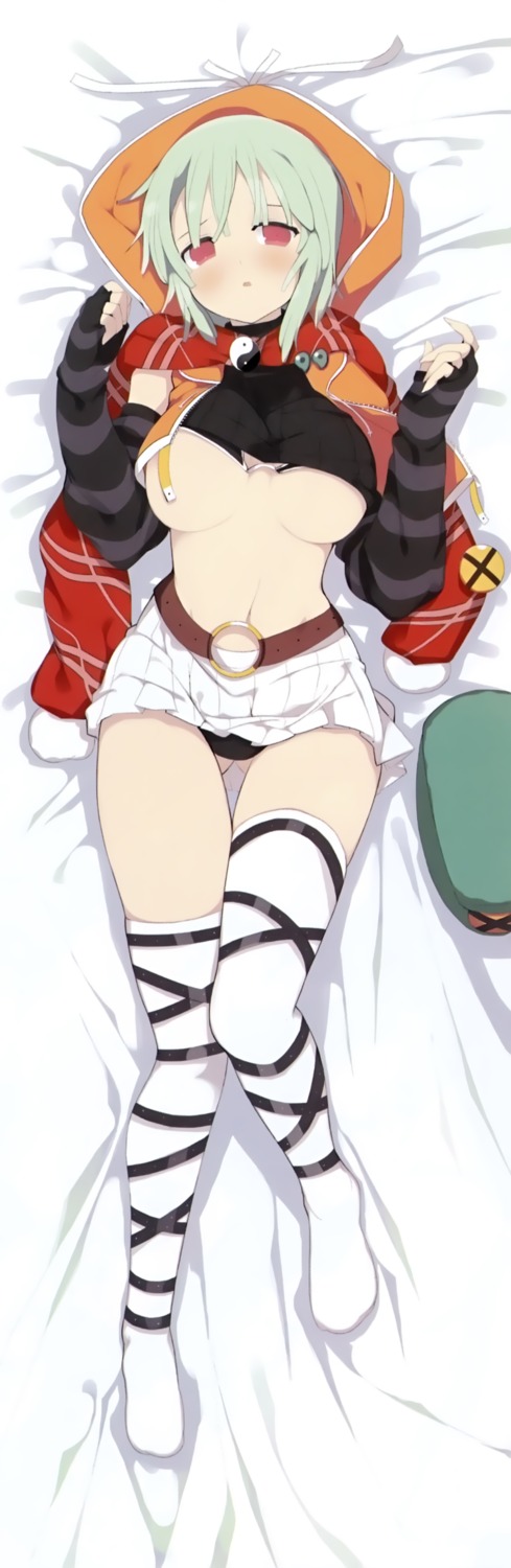 naraku_(senran_kagura) no_bra pantsu senran_kagura shirt_lift thighhighs underboob yaegashi_nan