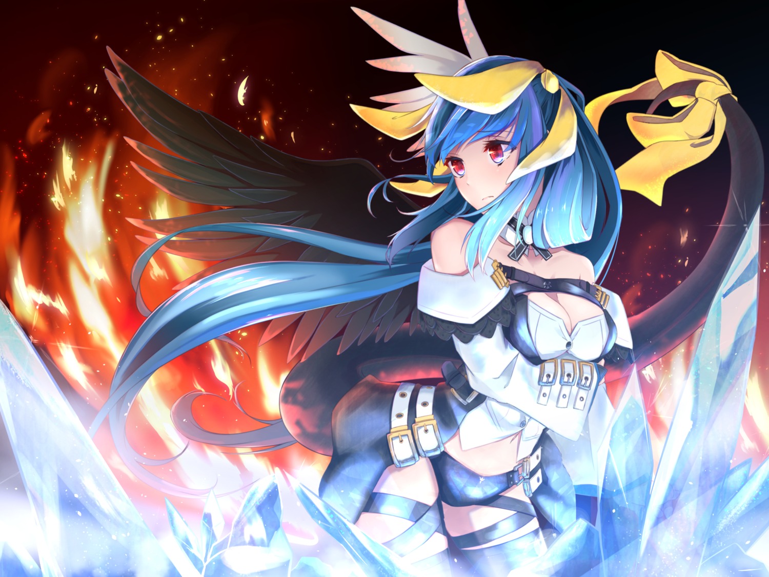 breast_hold cleavage dizzy guilty_gear raqunzel0630 tail thighhighs wings