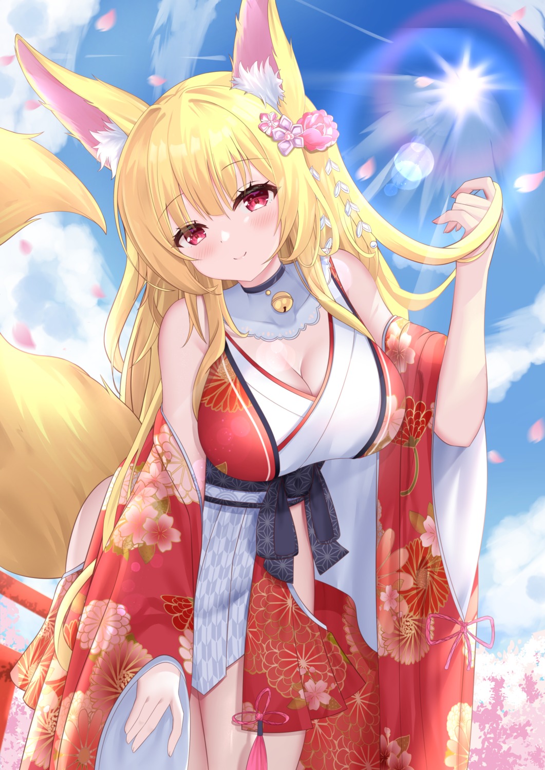 animal_ears hiyada_yuu japanese_clothes kitsune tail