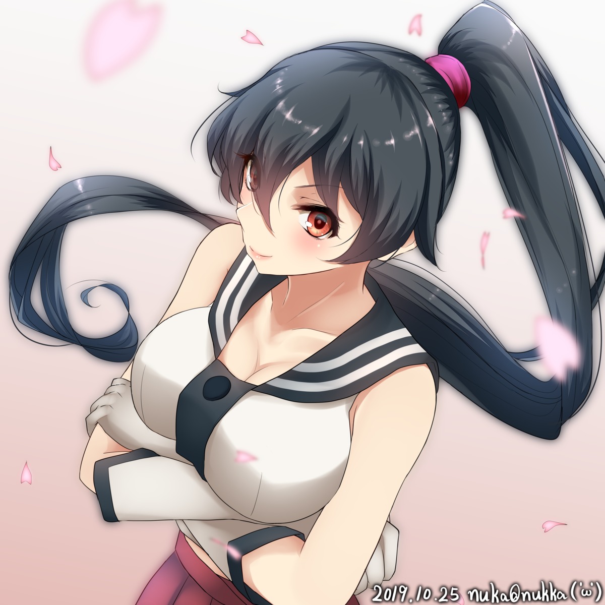 breast_hold cleavage kantai_collection nuka seifuku yahagi_(kancolle)