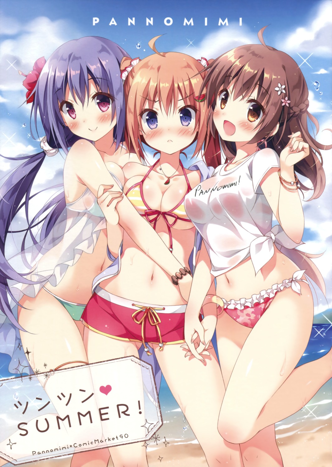 bikini cleavage cocoa_(pan) garter haruka_(pan) pan pan_no_mimi see_through swimsuits underboob uta_(pan) wet_clothes