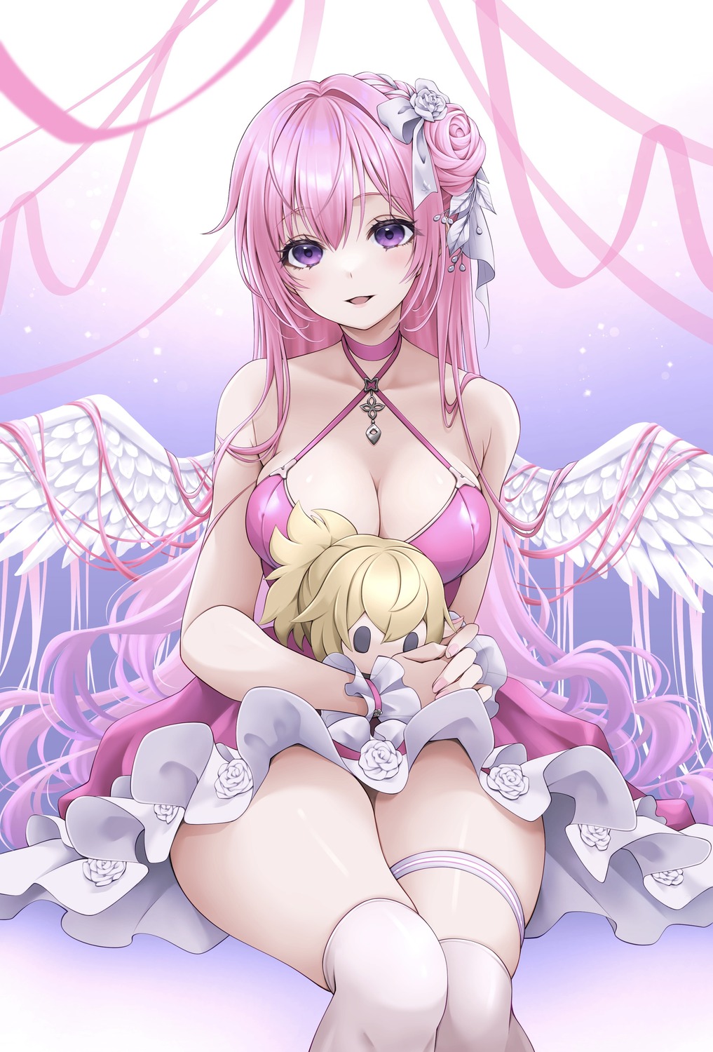 dorothy_(nikke) dress garter nikke_the_goddess_of_victory piyopiyomaru_(piyo8823) thighhighs wings