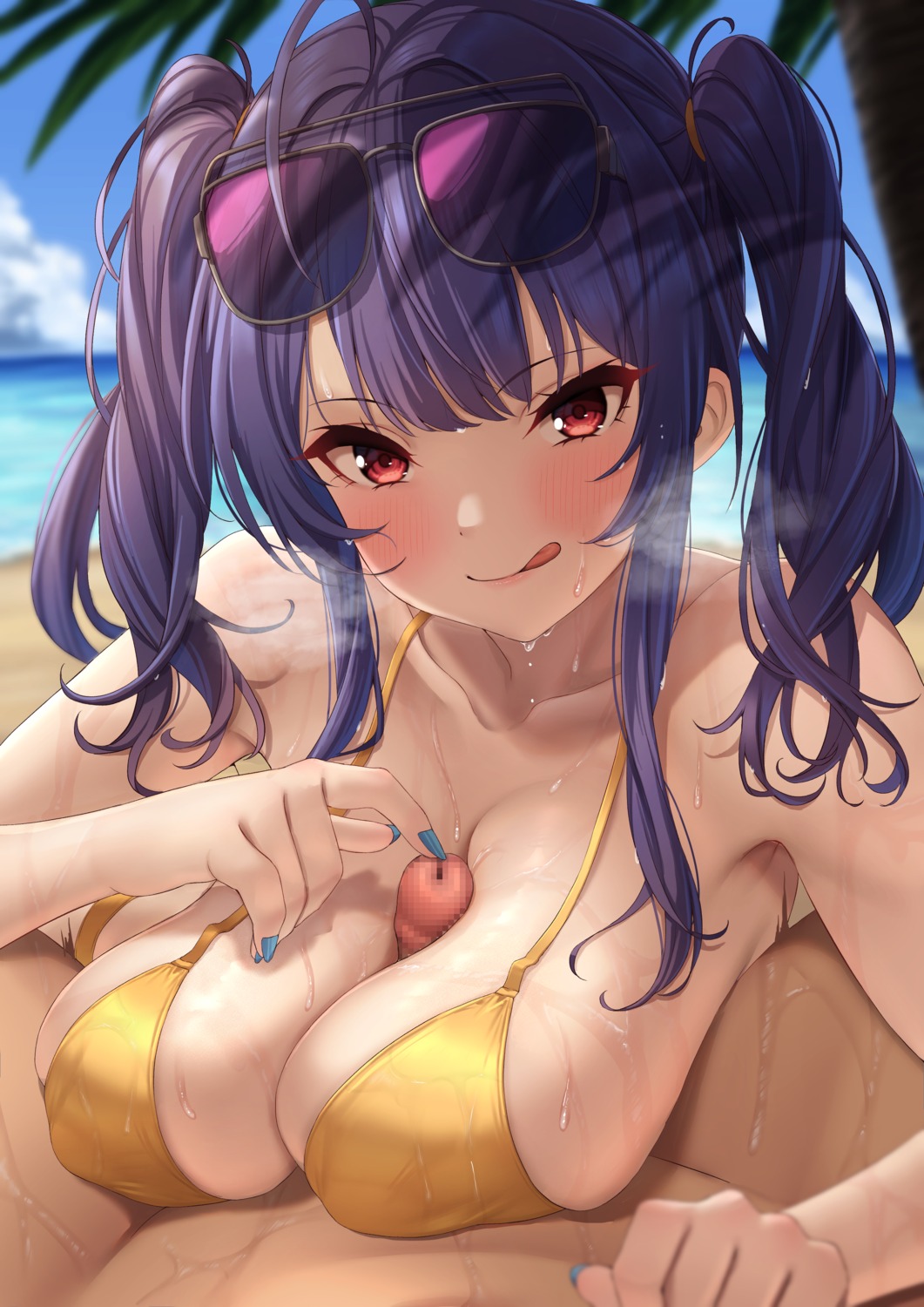 azur_lane bikini_top censored erect_nipples megane momo_no_sukebe paizuri penis pola_(azur_lane) swimsuits