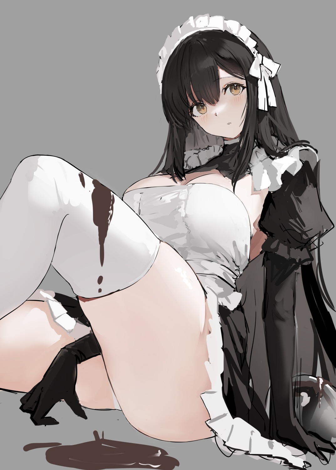 cream haori_io maid no_bra pantsu sketch skirt_lift thighhighs