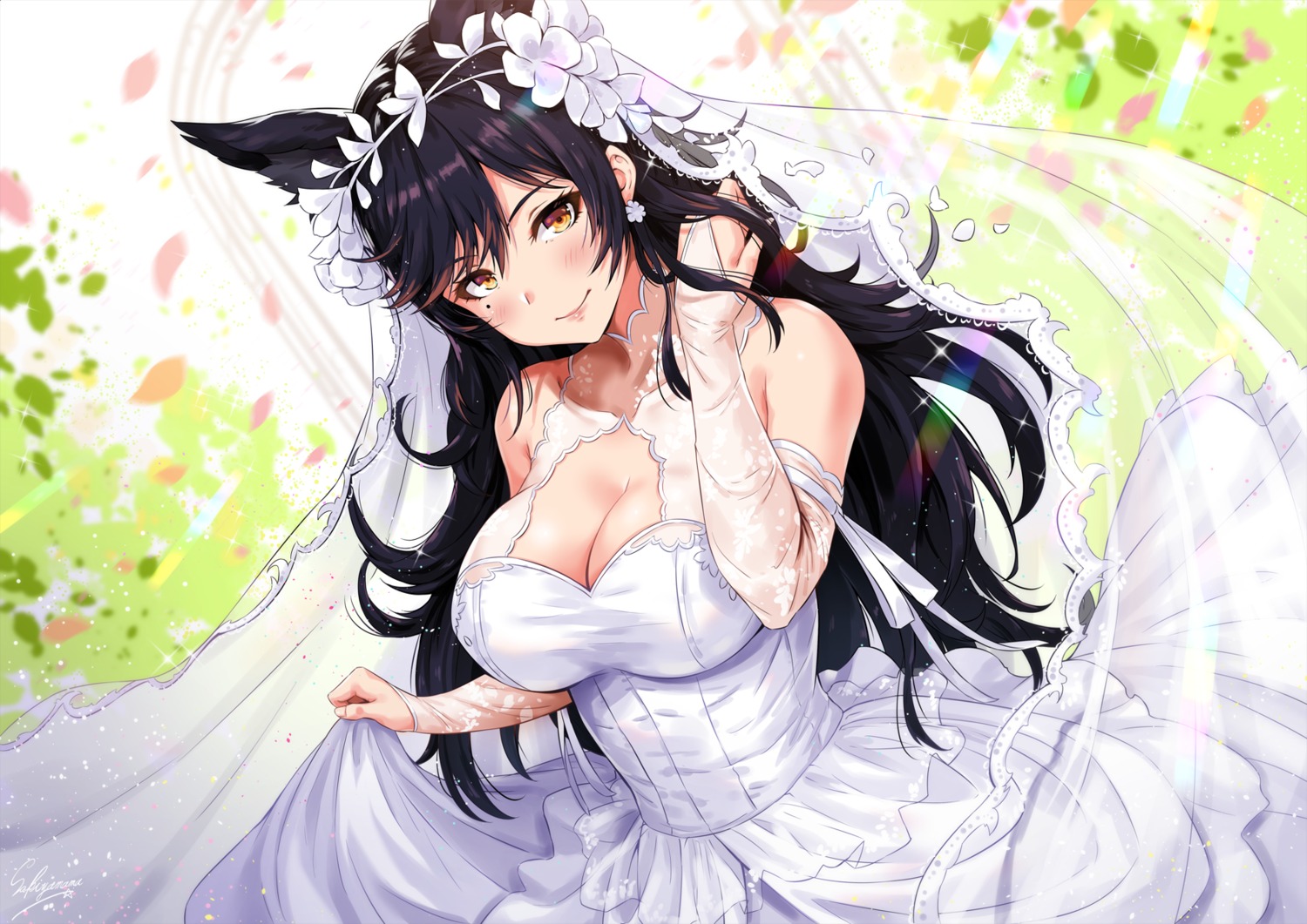 animal_ears atago_(azur_lane) azur_lane cleavage dress sakiyamama wedding_dress