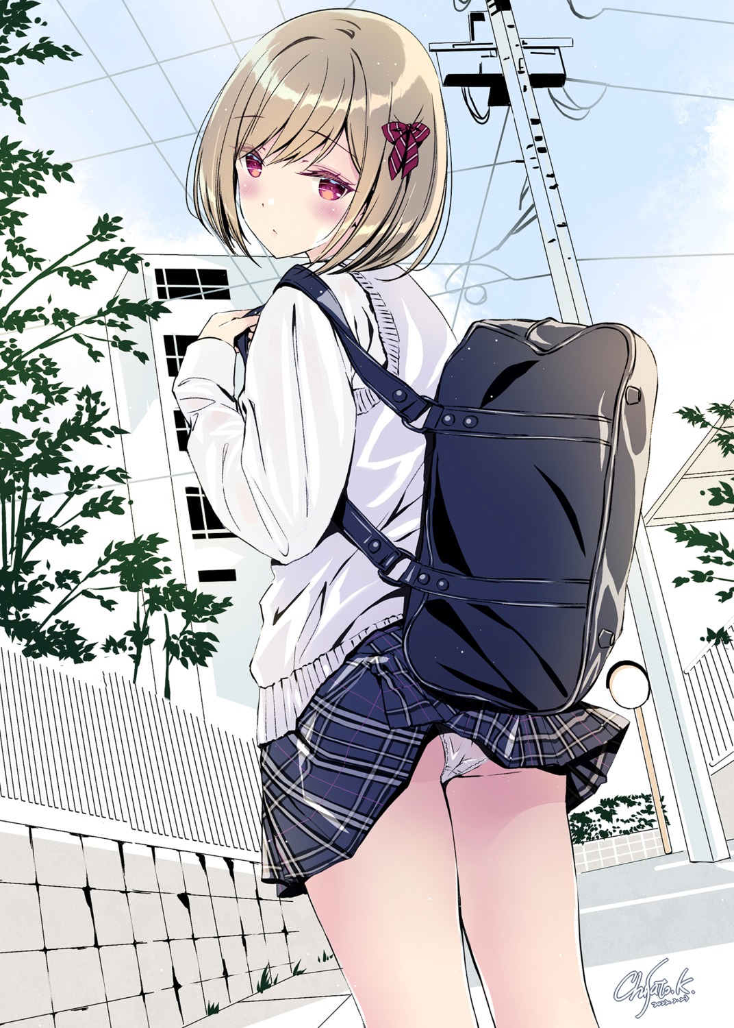 artist_revision ass kobayashi_chisato pantsu see_through seifuku shishunki_complex skirt_lift suou_sakura sweater wardrobe_malfunction