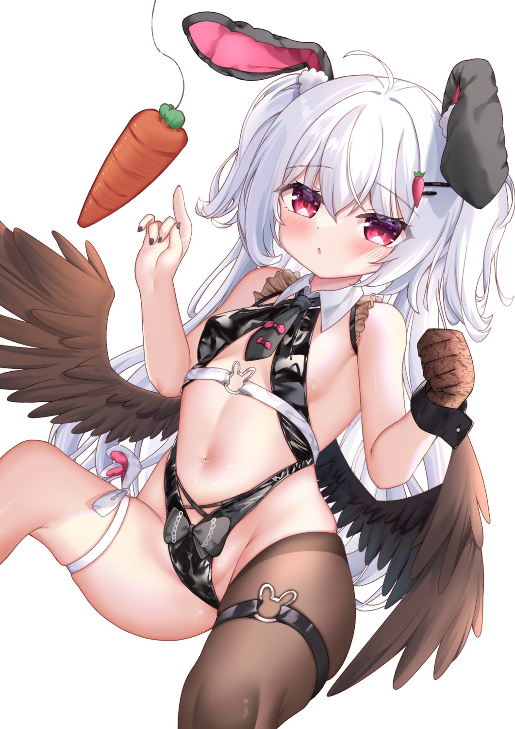 animal_ears bunny_ears garter hiyada_yuu loli no_bra pantyhose wings