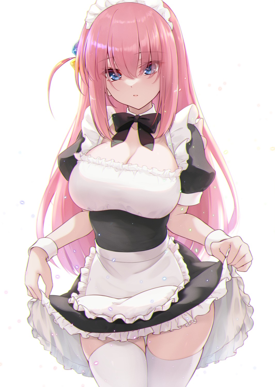 bocchi_the_rock! cleavage gotou_hitori maid skirt_lift thighhighs tohoho_(hoshinoyami)