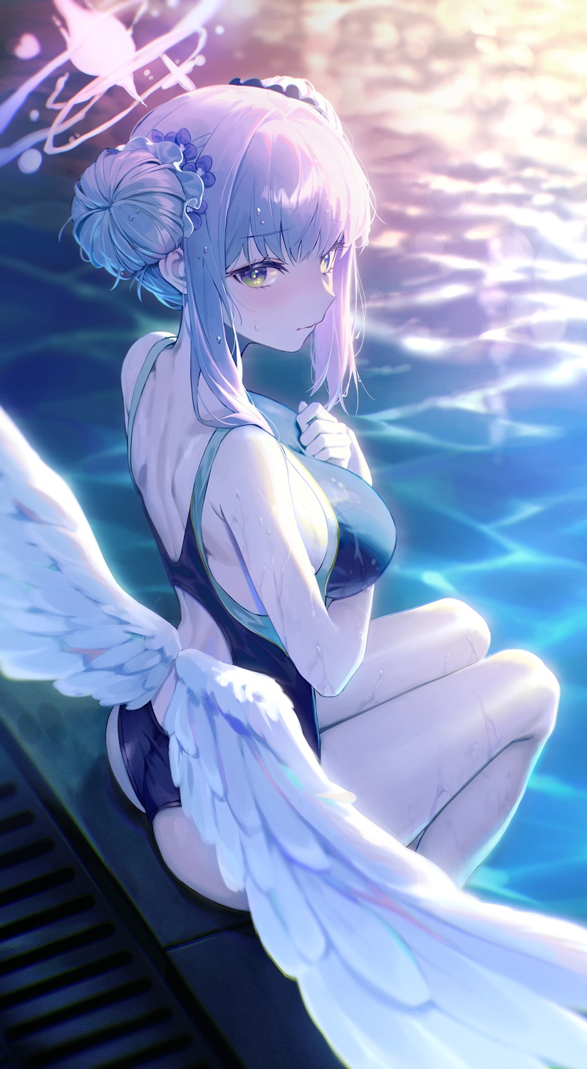 angel blue_archive misono_mika soy_chicken swimsuits wet wings