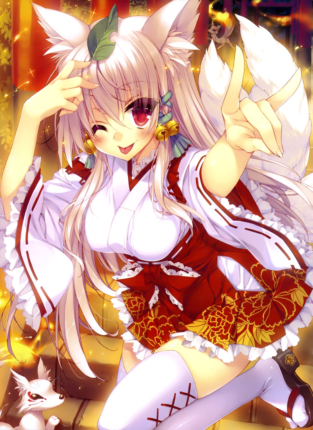 animal_ears kitsune miko satsuki_misuzu tail thighhighs