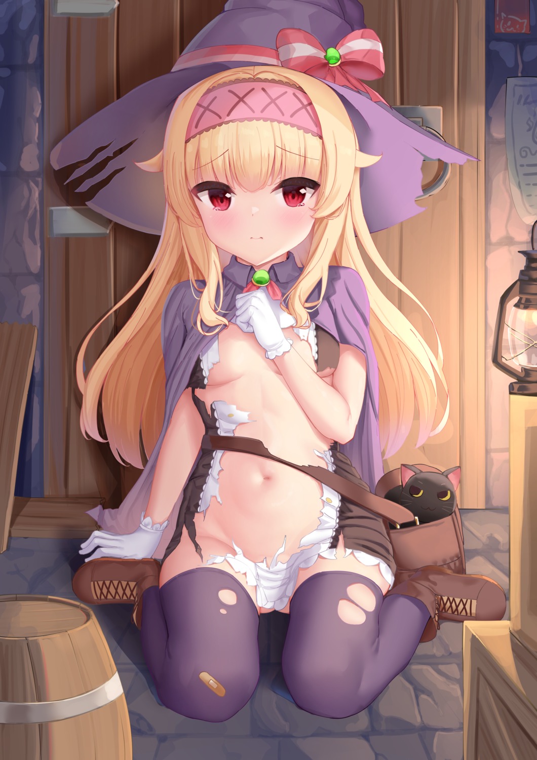 bandaid little_witch_nobeta loli no_bra nobeta nopan tagme thighhighs torn_clothes witch