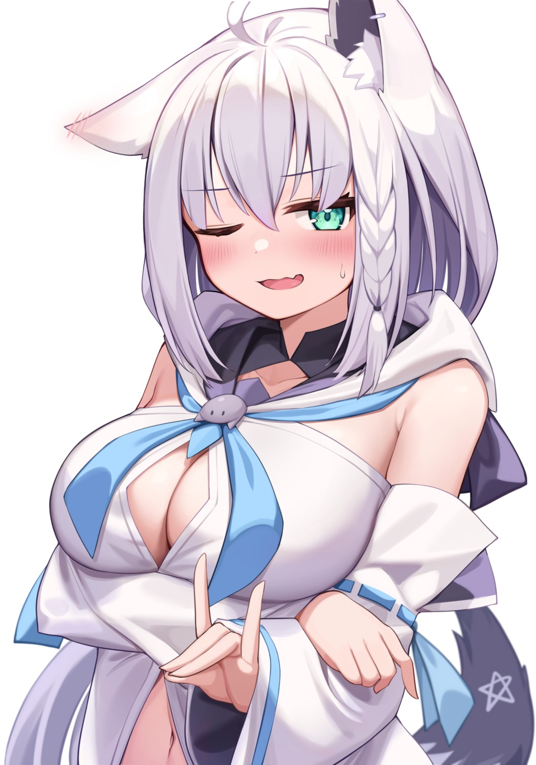 animal_ears cleavage deaver hololive hololive_gamers kitsune no_bra shirakami_fubuki tail