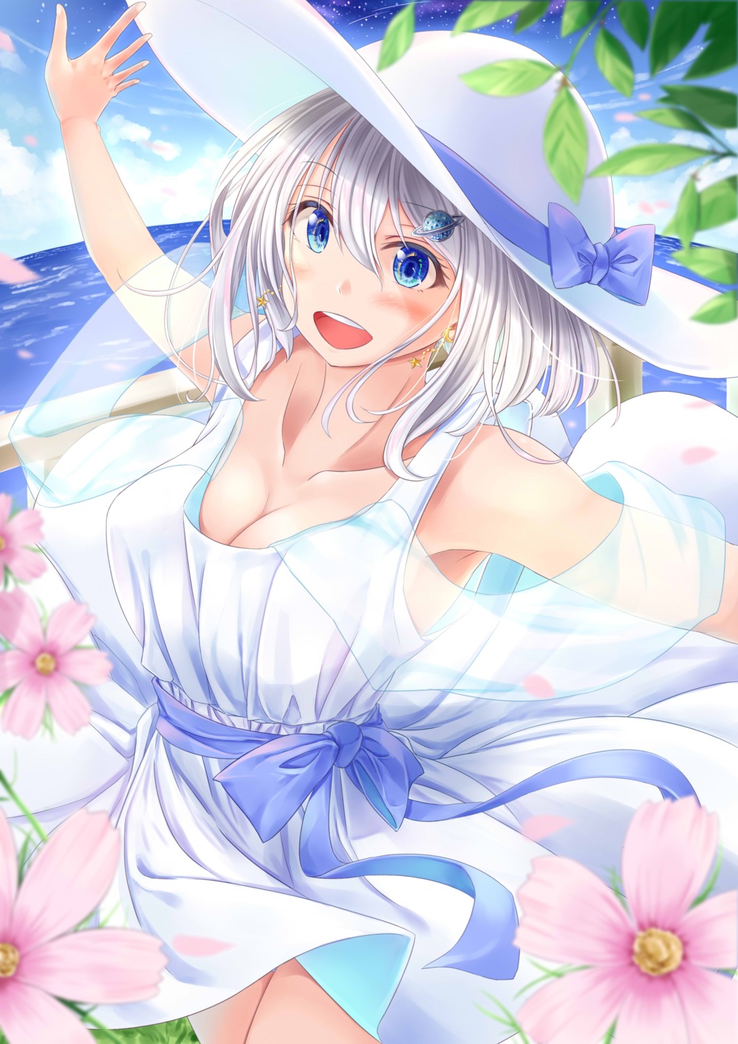 ayakase_hotaru cleavage dress skirt_lift summer_dress