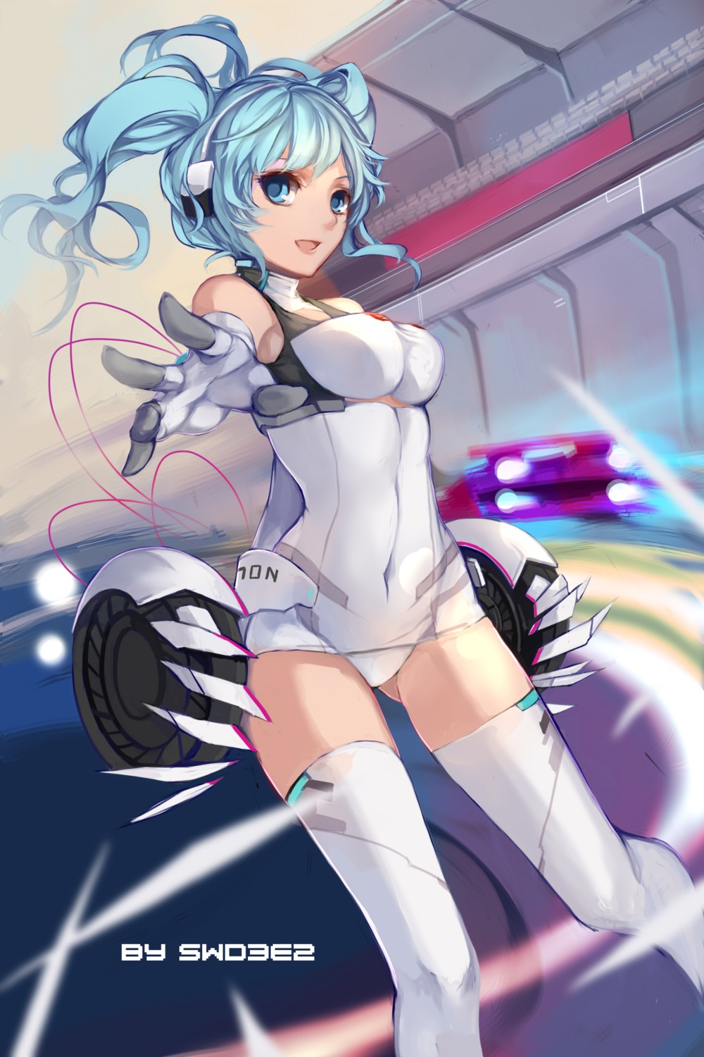 bodysuit goodsmile_racing hatsune_miku headphones racing_miku swd3e2 thighhighs vocaloid